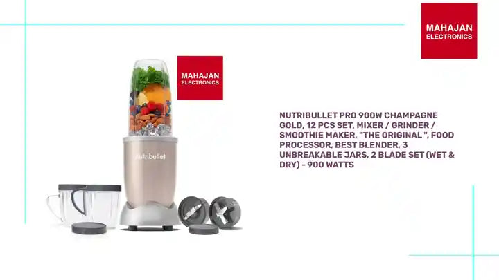 Nutribullet Pro 900W Champagne Gold, 12 Pcs Set, Mixer / Grinder / Smoothie Maker, &quot;The Original &quot;, Food Processor, Best Blender, 3 Unbreakable Jars, 2 Blade Set (Wet &amp; Dry) - 900 Watts by@Outfy