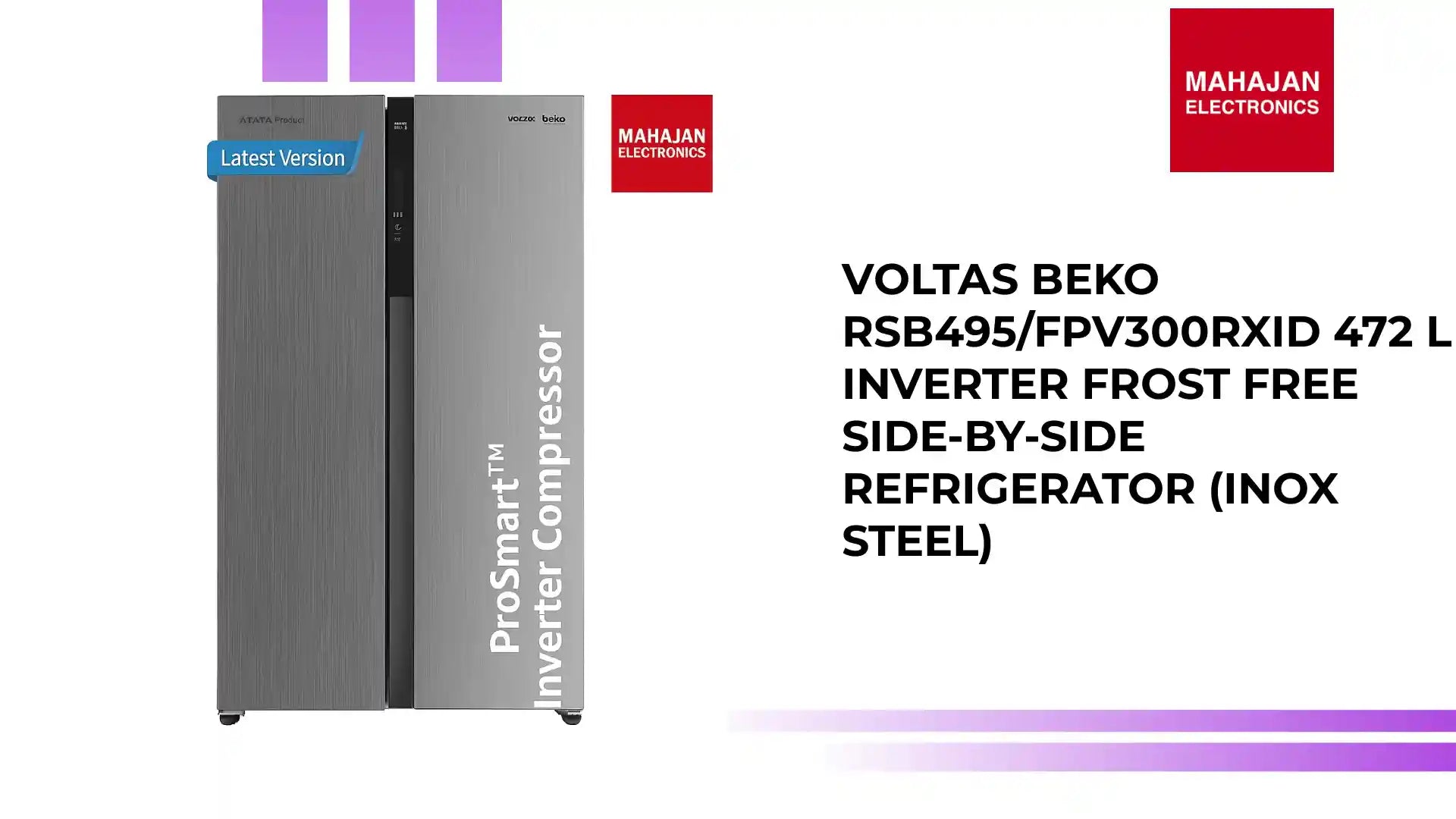 Voltas Beko RSB495/FPV300RXID 472 L Inverter Frost Free Side-by-Side Refrigerator (Inox Steel) by@Outfy
