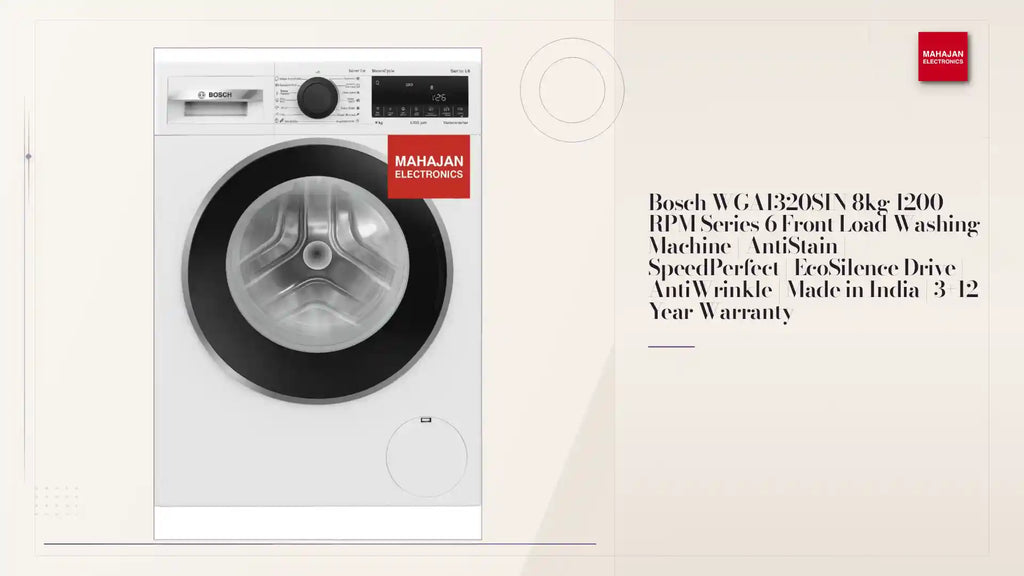 Bosch WGA1320SIN 8kg 1200 RPM Series 6 Front Load Washing Machine | AntiStain | SpeedPerfect | EcoSilence Drive | AntiWrinkle | Made in India | 3+12 Year Warranty by@Outfy