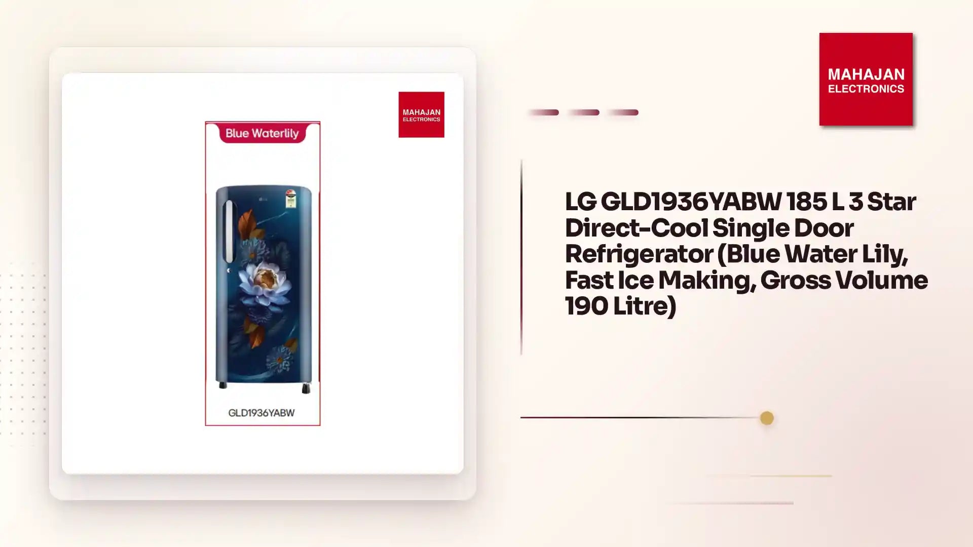 LG GLD1936YABW 185 L 3 Star Direct-Cool Single Door Refrigerator (Blue Water Lily, Fast Ice Making, Gross Volume 190 Litre) by@Outfy