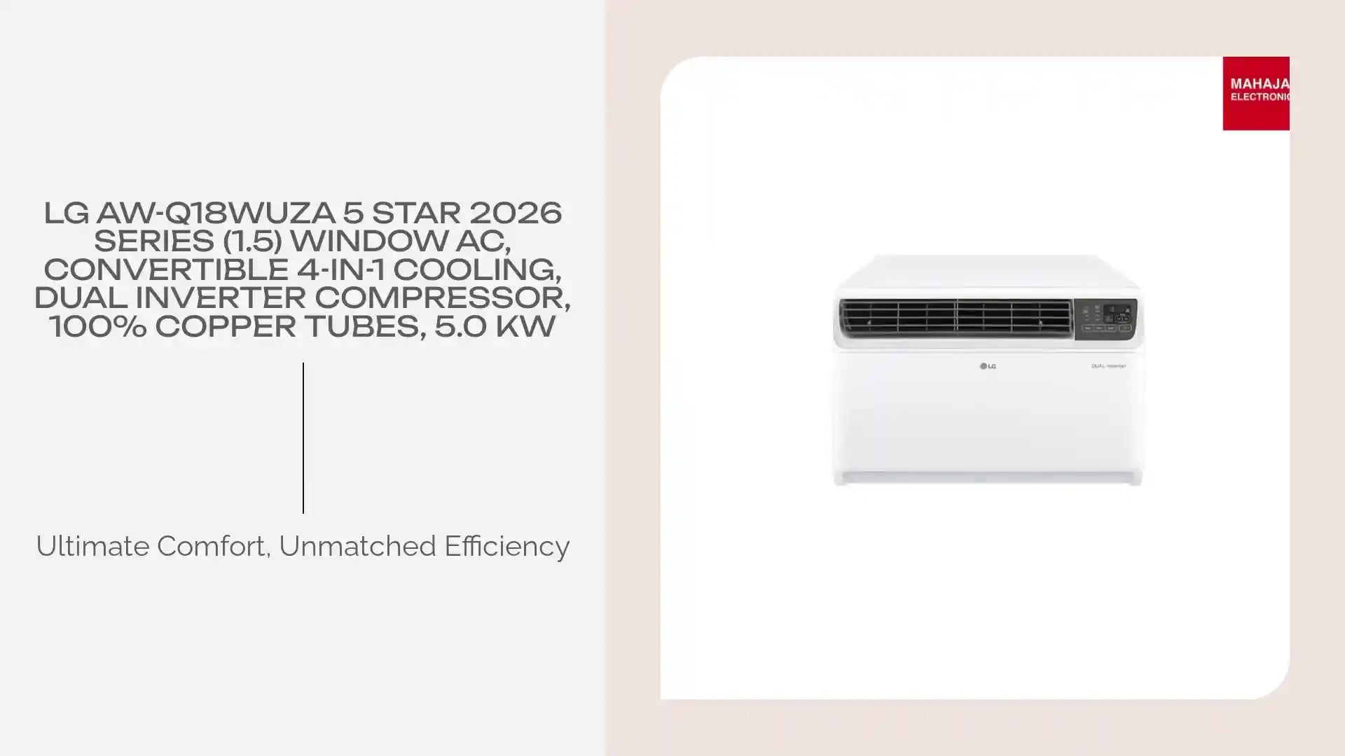 LG AW-Q18WUZA 5 Star 2026 Series (1.5) Window AC, Convertible 4-in-1 Cooling, Dual Inverter Compressor, 100% Copper Tubes, 5.0 kW by@Outfy