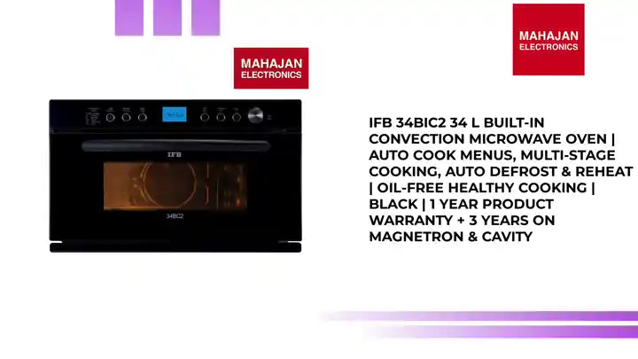 IFB 34BIC2 34 L Built-in Convection Microwave Oven | Auto Cook Menus, Multi-Stage Cooking, Auto Defrost &amp; Reheat | Oil-Free Healthy Cooking | Black | 1 Year Product Warranty + 3 Years on Magnetron &amp; Cavity by@Outfy