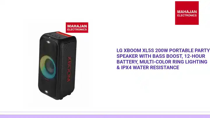 LG XBOOM XL5S 200W Portable Party Speaker with Bass Boost, 12-Hour Battery, Multi-Color Ring Lighting &amp; IPX4 Water Resistance by@Outfy