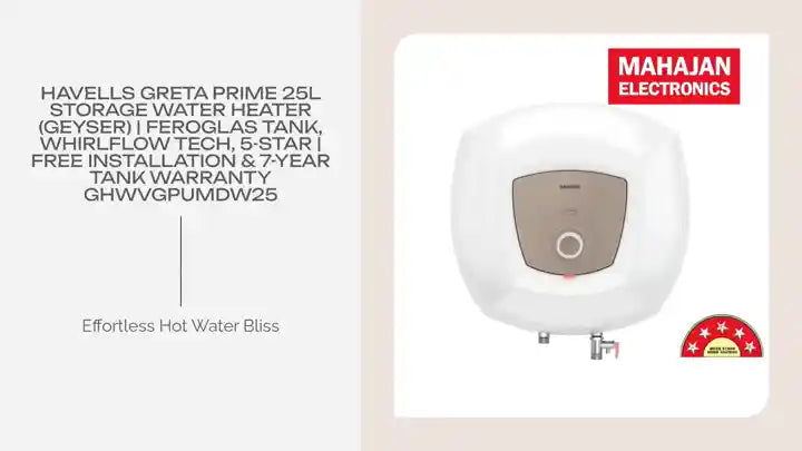 Havells Greta Prime 25L Storage Water Heater (Geyser) | Feroglas Tank, Whirlflow Tech, 5-Star | Free Installation &amp; 7-Year Tank Warranty GHWVGPUMDW25 by@Outfy