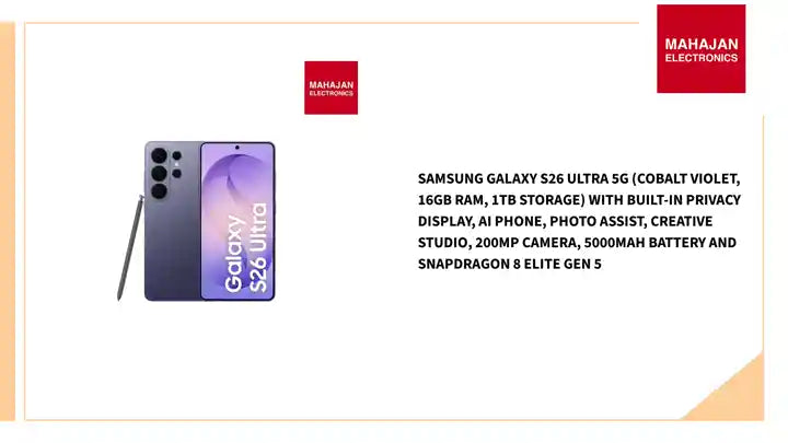 Samsung Galaxy S26 Ultra 5G (Cobalt Violet, 16GB RAM, 1TB Storage) with Built-in Privacy Display, AI Phone, Photo Assist, Creative Studio, 200MP Camera, 5000mAh Battery and Snapdragon 8 Elite Gen 5 by@Outfy