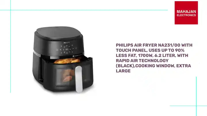 PHILIPS Air Fryer NA231/00 with touch panel, uses up to 90% less fat, 1700W, 6.2 Liter, with Rapid Air Technology (Black),Cooking window, Extra Large by@Outfy
