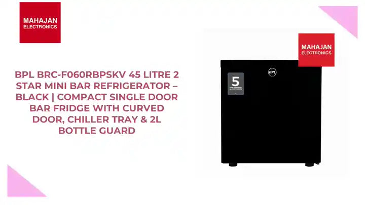 BPL BRC-F060RBPSKV 45 Litre 2 Star Mini Bar Refrigerator &ndash; Black | Compact Single Door Bar Fridge with Curved Door, Chiller Tray &amp; 2L Bottle Guard by@Outfy