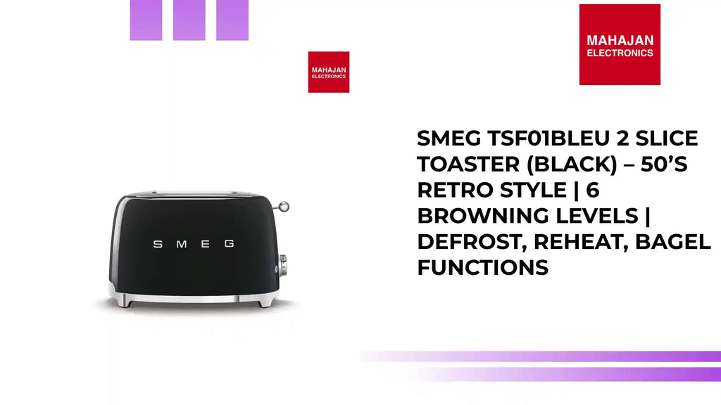 SMEG TSF01BLEU 2 Slice Toaster (Black) &ndash; 50&rsquo;s Retro Style | 6 Browning Levels | Defrost, Reheat, Bagel Functions by@Outfy