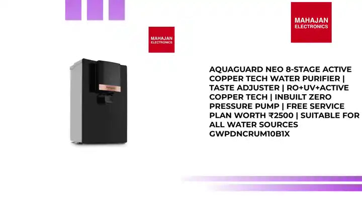 Aquaguard Neo 8-Stage Active Copper Tech Water Purifier | Taste Adjuster | RO+UV+Active Copper Tech | Inbuilt Zero Pressure Pump | Free Service Plan worth ₹2500 | Suitable for all Water Sources GWPDNCRUM10B1X by@Outfy