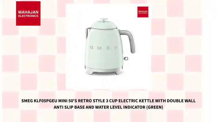 SMEG KLF05PGEU Mini 50's Retro Style 3 Cup Electric Kettle with Double Wall Anti Slip Base and Water Level Indicator (Green) by@Outfy