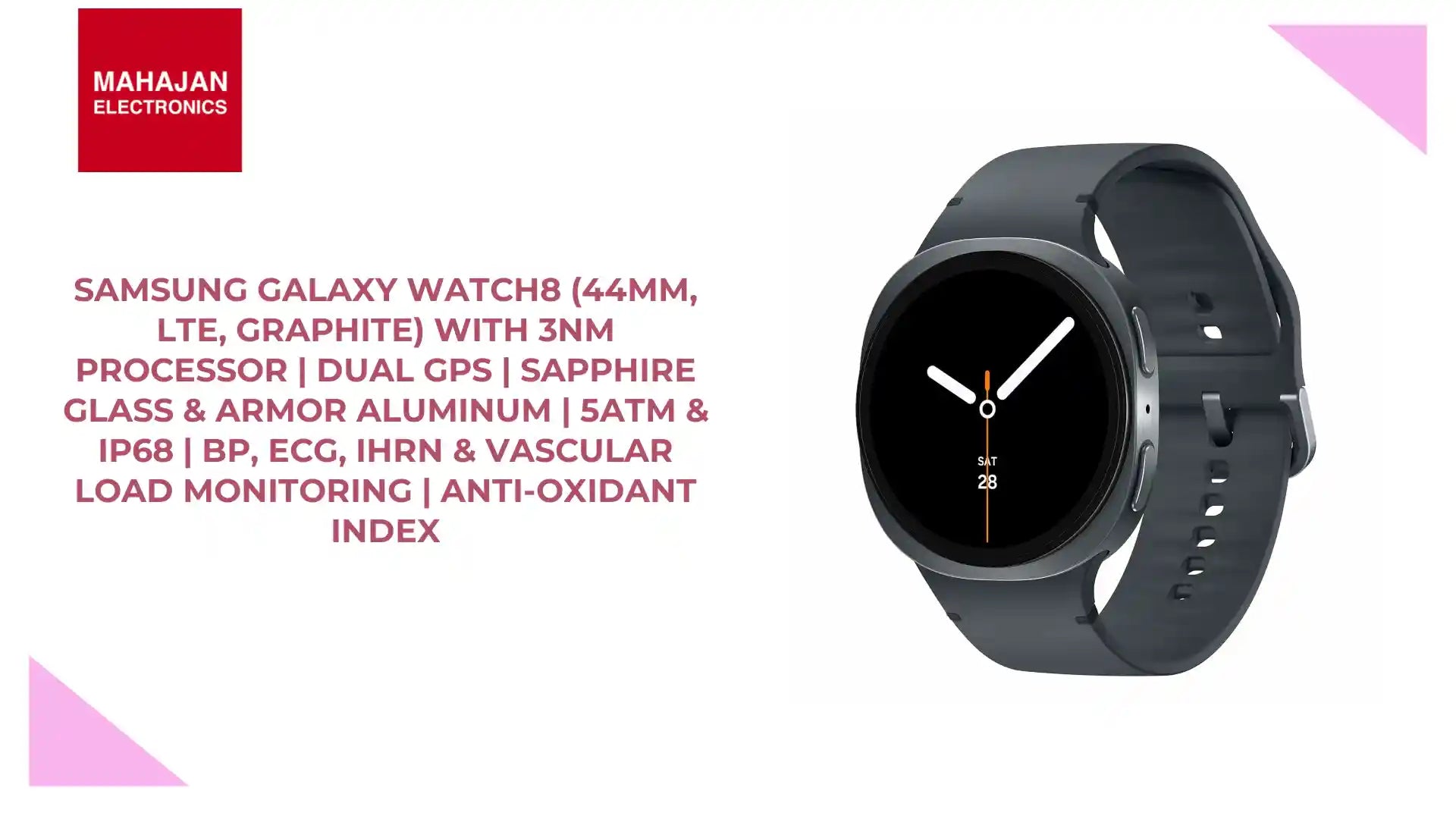 Samsung Galaxy Watch8 (44mm, LTE, Graphite) with 3nm Processor | Dual GPS | Sapphire Glass &amp; Armor Aluminum | 5ATM &amp; IP68 | BP, ECG, IHRN &amp; Vascular Load Monitoring | Anti-oxidant Index by@Outfy