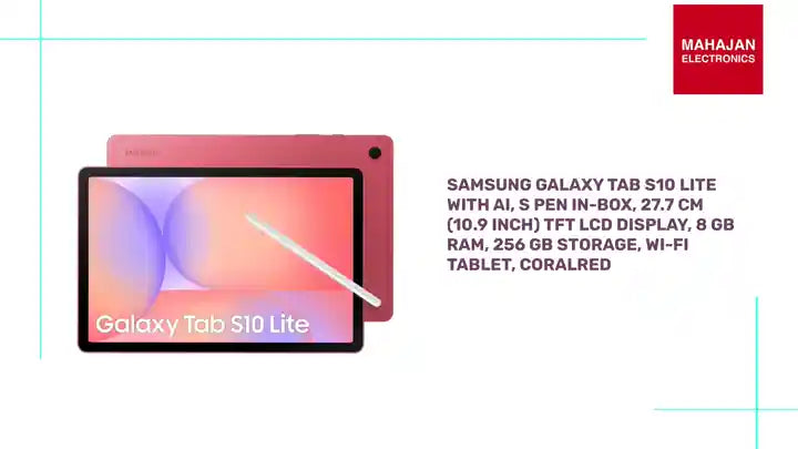 Samsung Galaxy Tab S10 Lite with AI, S Pen in-Box, 27.7 cm (10.9 inch) TFT LCD Display, 8 GB RAM, 256 GB Storage, Wi-Fi Tablet, Coralred by@Outfy