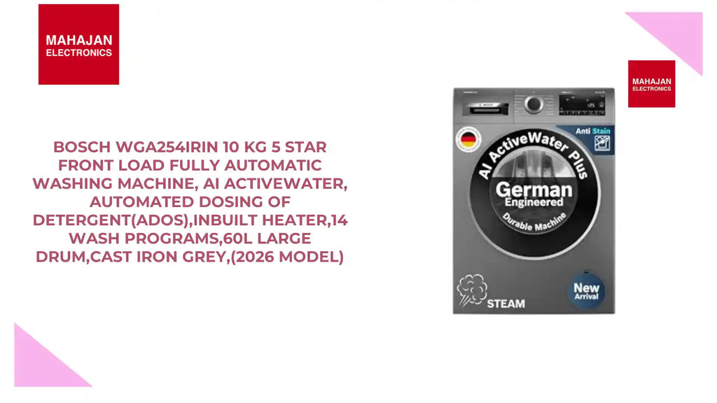 Bosch WGA254IRIN 10 kg 5 Star Front Load Fully Automatic Washing Machine, AI ActiveWater, Automated Dosing of Detergent(ADOS),Inbuilt heater,14 Wash Programs,60L Large Drum,Cast Iron Grey,(2026 model) by@Outfy