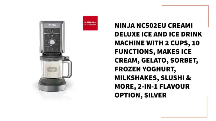 Ninja NC502EU CREAMi Deluxe Ice and Ice Drink Machine with 2 Cups, 10 Functions, Makes Ice Cream, Gelato, Sorbet, Frozen Yoghurt, Milkshakes, Slushi &amp; More, 2-in-1 Flavour Option, Silver by@Outfy