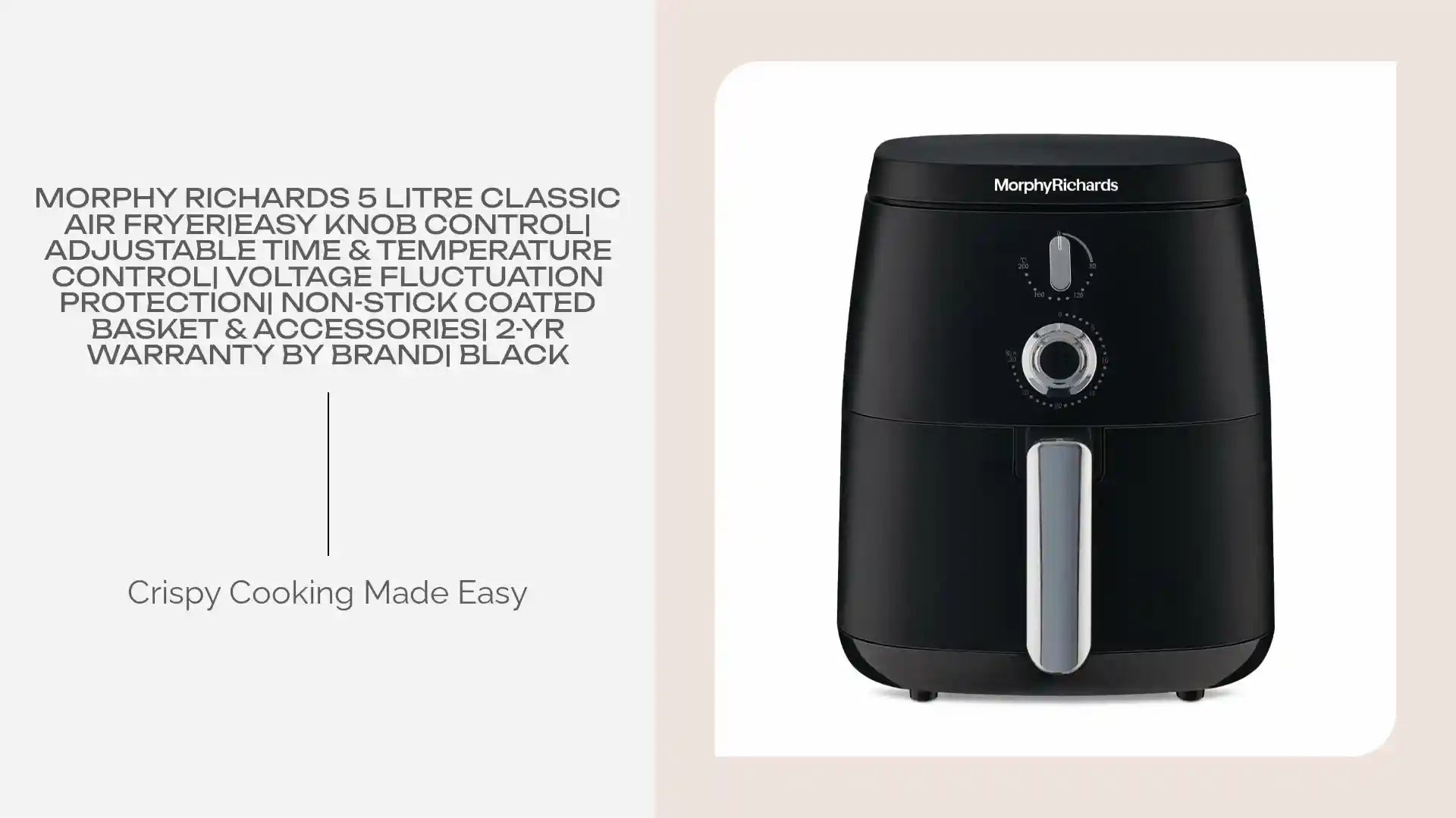 Morphy Richards 5 Litre Classic Air Fryer|Easy Knob Control| Adjustable Time &amp; Temperature Control| Voltage Fluctuation Protection| Non-stick Coated Basket &amp; Accessories| 2-Yr Warranty by Brand| Black by@Outfy