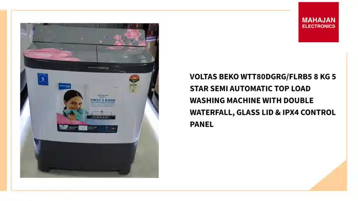 Voltas Beko WTT80DGRG/FLRB5 8 Kg 5 Star Semi Automatic Top Load Washing Machine with Double Waterfall, Glass Lid &amp; IPX4 Control Panel by@Outfy