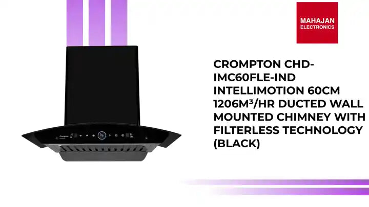 Crompton CHD-IMC60FLE-IND IntelliMotion 60cm 1206m&sup3;/hr Ducted Wall Mounted Chimney with Filterless Technology (Black) by@Outfy