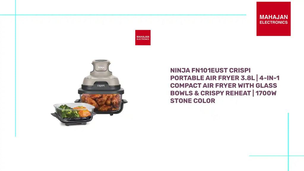 Ninja FN101EUST CRISPi Portable Air Fryer 3.8L | 4-in-1 Compact Air Fryer with Glass Bowls & Crispy Reheat | 1700W Stone Color by@Outfy