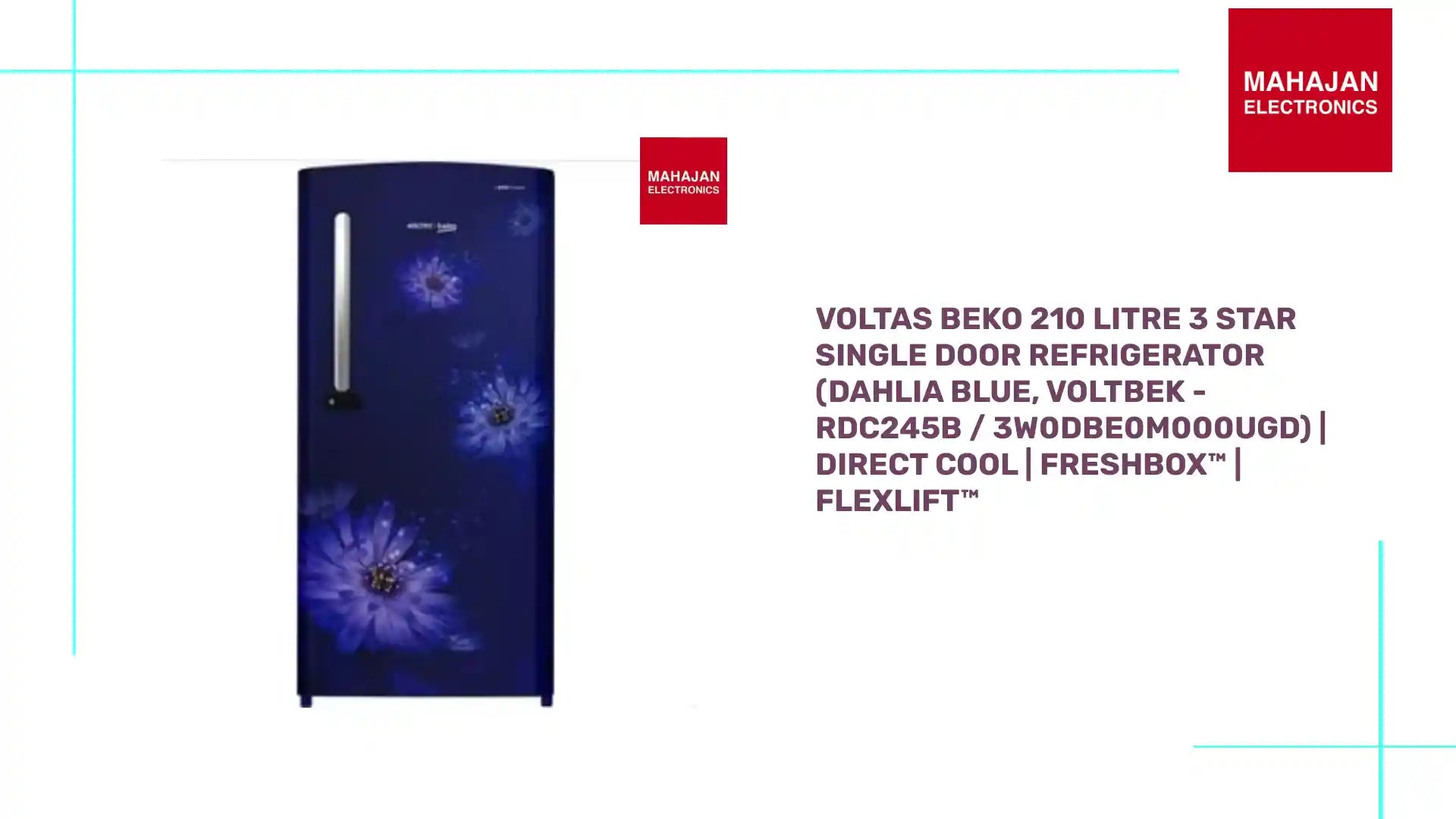 Voltas Beko 210 Litre 3 Star Single Door Refrigerator (Dahlia Blue, VOLTBEK - RDC245B / 3W0DBE0M000UGD) | Direct Cool | FreshBox&trade; | FlexLift&trade; by@Outfy