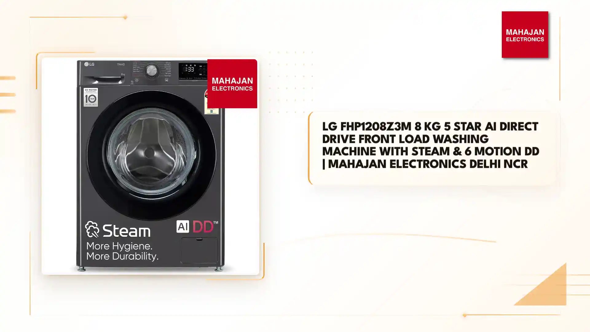 LG FHP1208Z3M 8 Kg 5 Star AI Direct Drive Front Load Washing Machine with Steam &amp; 6 Motion DD | Mahajan Electronics Delhi NCR by@Outfy