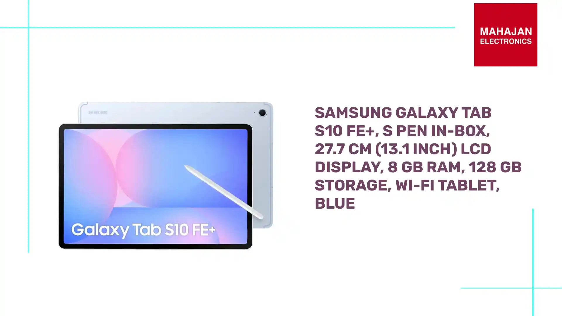 Samsung Galaxy Tab S10 FE+, S Pen in-Box, 27.7 cm (13.1 inch) LCD Display, 8 GB RAM, 128 GB Storage, Wi-Fi Tablet, Blue by@Outfy