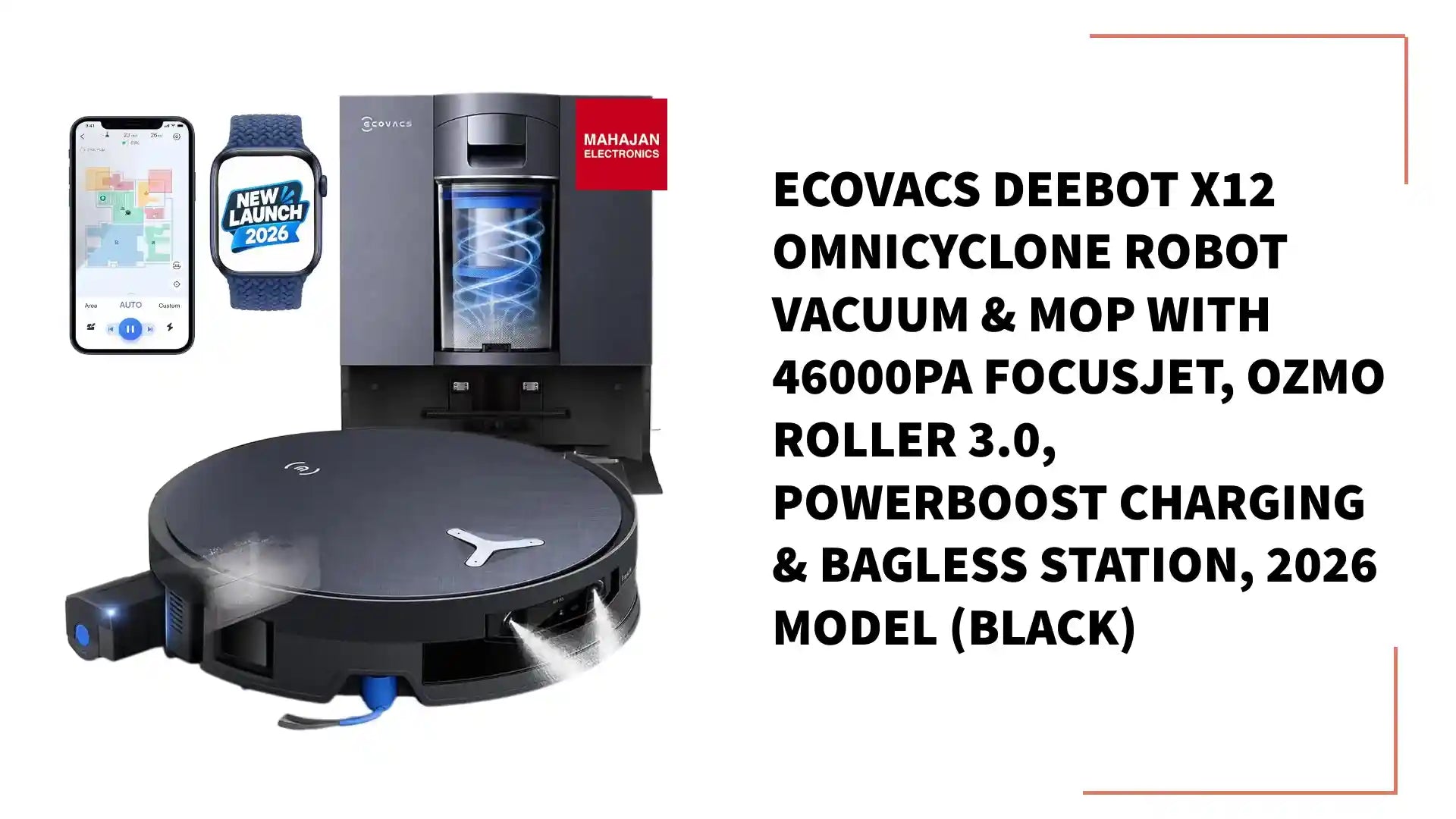 ECOVACS DEEBOT X12 OmniCyclone Robot Vacuum &amp; Mop with 46000Pa FocusJet, OZMO Roller 3.0, PowerBoost Charging &amp; Bagless Station, 2026 Model (Black) by@Outfy