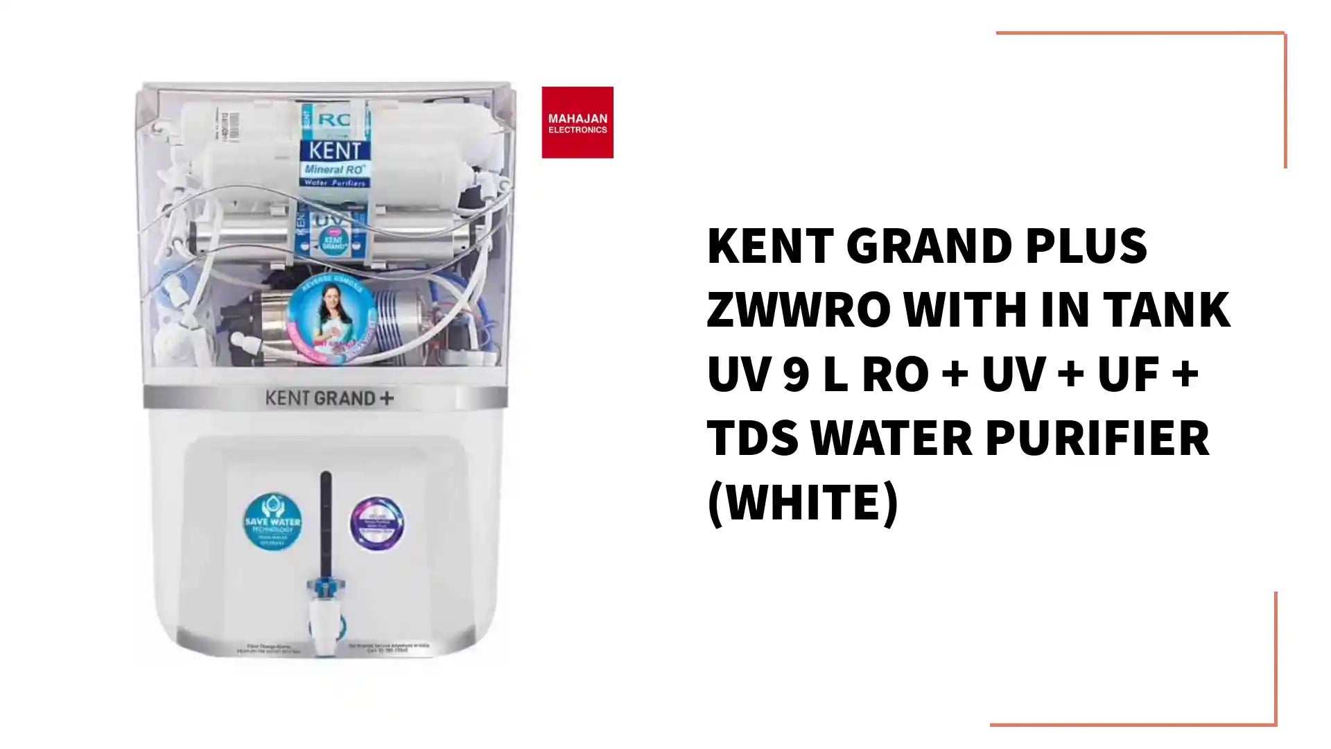 Kent GRAND PLUS ZWWRO WITH IN TANK UV 9 L RO + UV + UF + TDS Water Purifier (White) by@Outfy