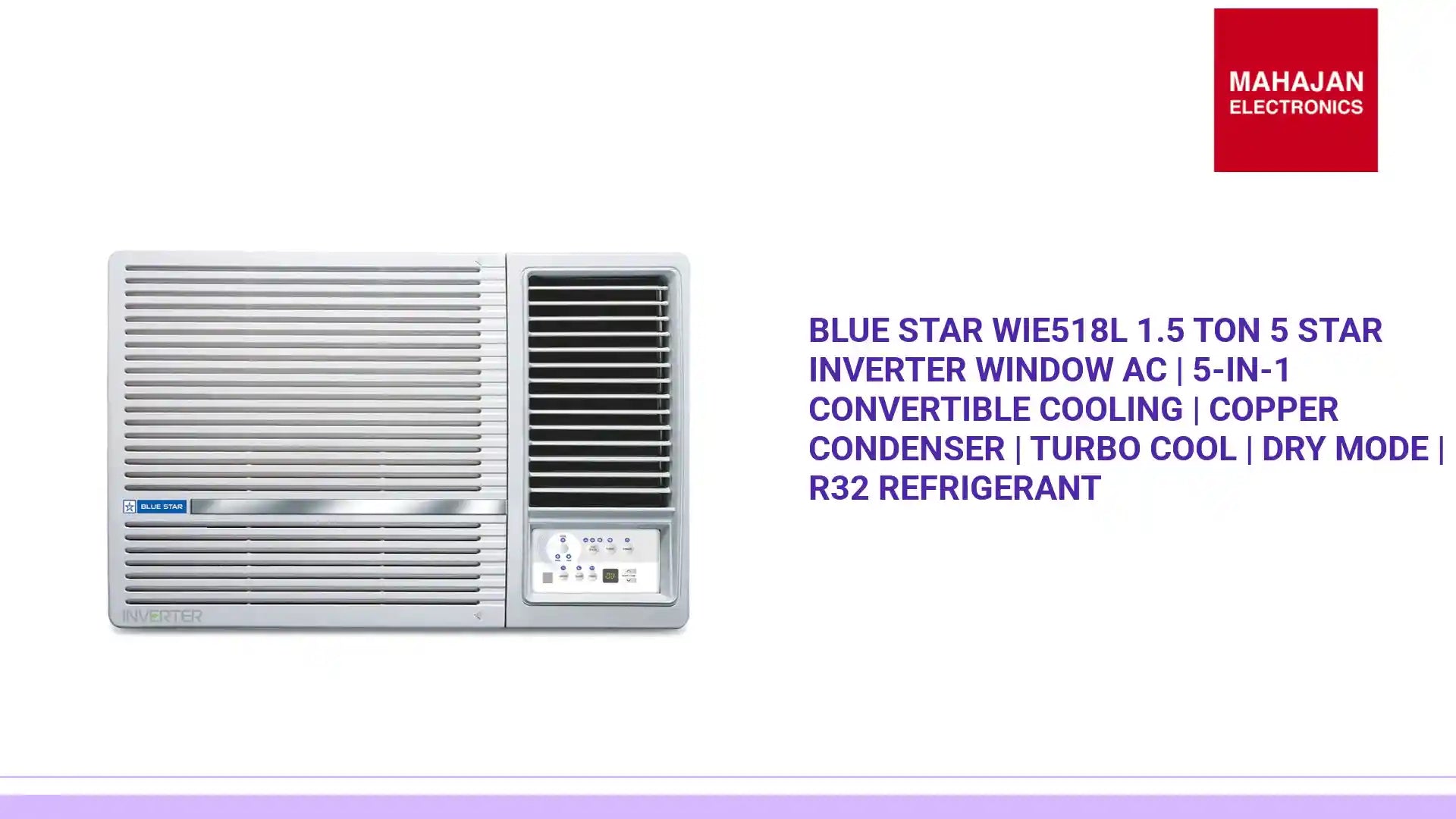 Blue Star WIE518L 1.5 Ton 5 Star Inverter Window AC | 5-in-1 Convertible Cooling | Copper Condenser | Turbo Cool | Dry Mode | R32 Refrigerant by@Outfy