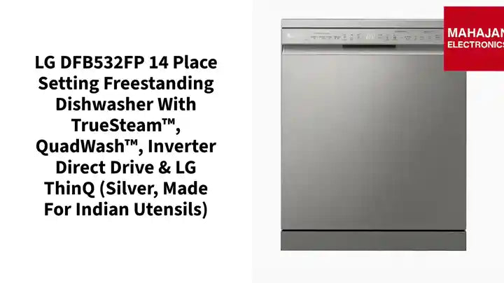 LG DFB532FP 14 Place Setting Freestanding Dishwasher with TrueSteam&trade;, QuadWash&trade;, Inverter Direct Drive &amp; LG ThinQ (Silver, Made for Indian Utensils) by@Outfy