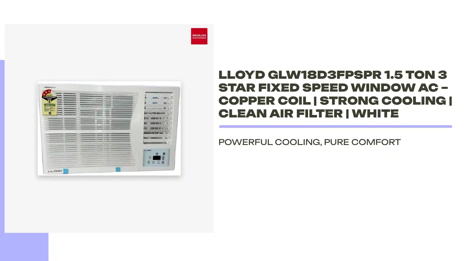 Lloyd GLW18D3FPSPR 1.5 Ton 3 Star Fixed Speed Window AC &ndash; Copper Coil | Strong Cooling | Clean Air Filter | White by@Outfy