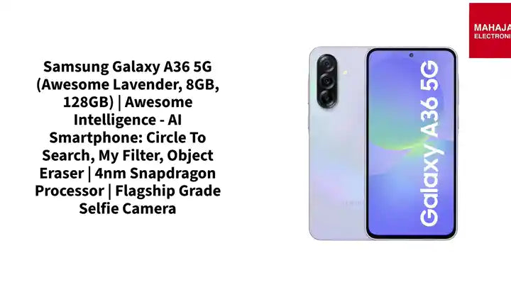 Samsung Galaxy A36 5G (Awesome Lavender, 8GB, 128GB) | Awesome Intelligence - AI Smartphone: Circle to Search, My Filter, Object Eraser | 4nm Snapdragon Processor | Flagship Grade Selfie Camera by@Outfy