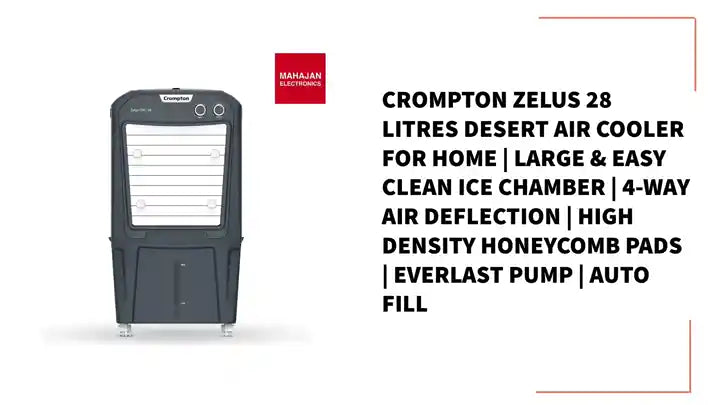 Crompton Zelus 28 Litres Desert Air Cooler for home | Large &amp; Easy Clean Ice Chamber | 4-Way Air Deflection | High Density Honeycomb Pads | Everlast Pump | Auto Fill by@Outfy