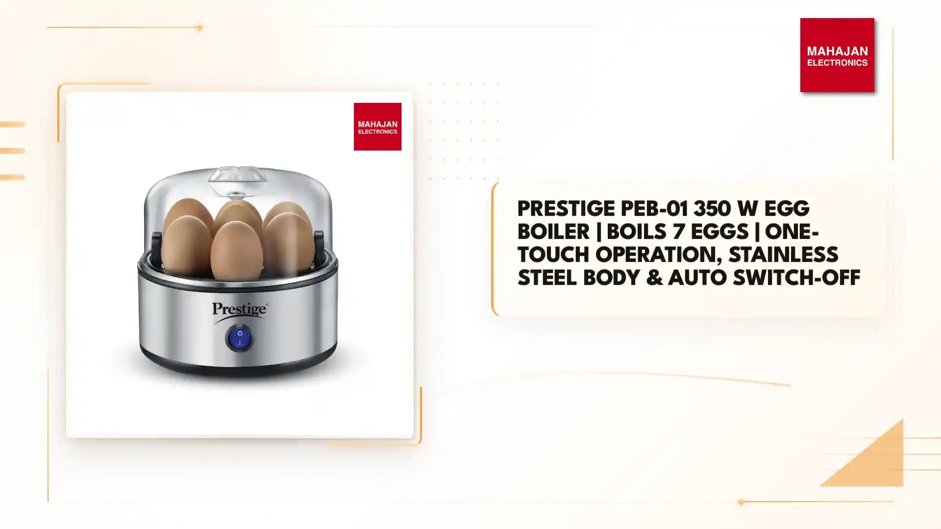 Prestige PEB-01 350 W Egg Boiler | Boils 7 Eggs | One-Touch Operation, Stainless Steel Body &amp; Auto Switch-Off by@Outfy
