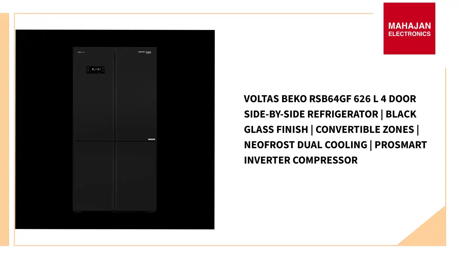 Voltas Beko RSB64GF 626 L 4 Door Side-by-Side Refrigerator | Black Glass Finish | Convertible Zones | NeoFrost Dual Cooling | ProSmart Inverter Compressor by@Outfy