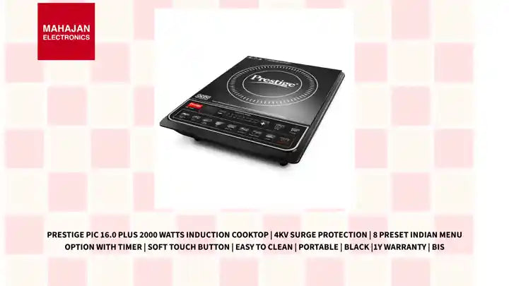 Prestige PIC 16.0 Plus 2000 Watts Induction Cooktop | 4KV Surge Protection | 8 Preset Indian Menu Option with Timer | Soft Touch Button | Easy to clean | Portable | Black |1Y Warranty | BIS by@Outfy