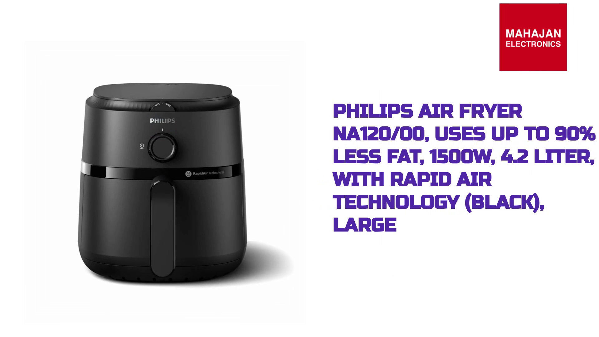 PHILIPS Air Fryer NA120/00, uses up to 90% less fat, 1500W, 4.2 Liter, with Rapid Air Technology (Black), Large by@Outfy