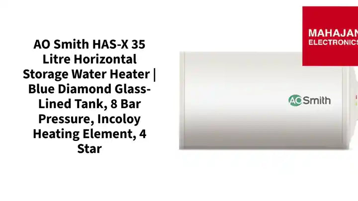 AO Smith HAS-X 35 Litre Horizontal Storage Water Heater | Blue Diamond Glass-Lined Tank, 8 Bar Pressure, Incoloy Heating Element, 4 Star by@Outfy