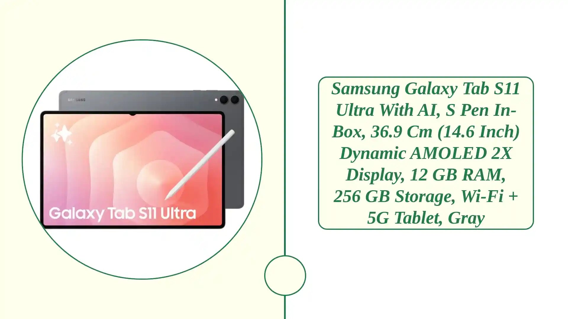 Samsung Galaxy Tab S11 Ultra with AI, S Pen in-Box, 36.9 cm (14.6 inch) Dynamic AMOLED 2X Display, 12 GB RAM, 256 GB Storage, Wi-Fi + 5G Tablet, Gray by@Outfy