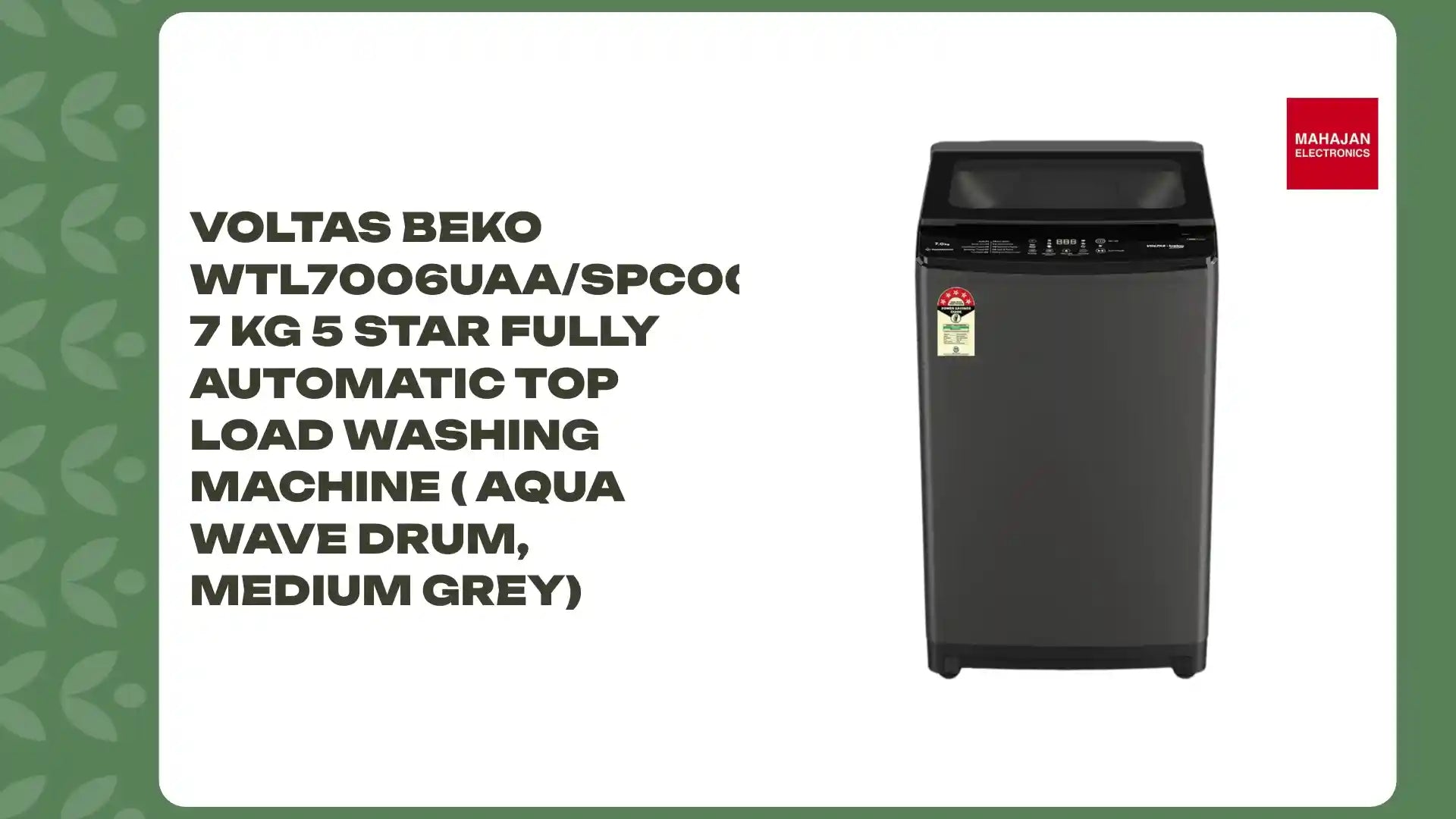 VOLTAS Beko WTL7006UAA/SPC0OD 7 Kg 5 Star Fully Automatic Top Load Washing Machine ( Aqua Wave Drum, Medium Grey) by@Outfy