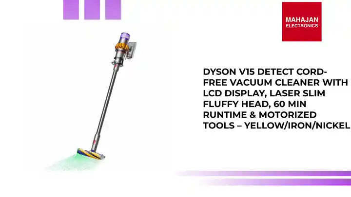 Dyson V15 Detect Cord-Free Vacuum Cleaner with LCD Display, Laser Slim Fluffy Head, 60 Min Runtime &amp; Motorized Tools &ndash; Yellow/Iron/Nickel by@Outfy