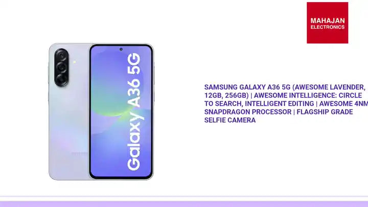 Samsung Galaxy A36 5G (Awesome Lavender, 12GB, 256GB) | Awesome Intelligence: Circle to Search, Intelligent Editing | Awesome 4nm Snapdragon Processor | Flagship Grade Selfie Camera by@Outfy