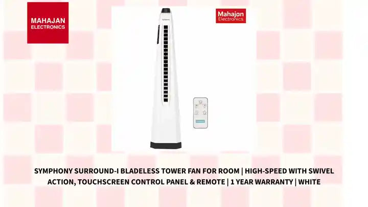Symphony Surround-i Bladeless Tower Fan for Room | High-Speed with Swivel Action, Touchscreen Control Panel &amp; Remote | 1 Year Warranty | White by@Outfy
