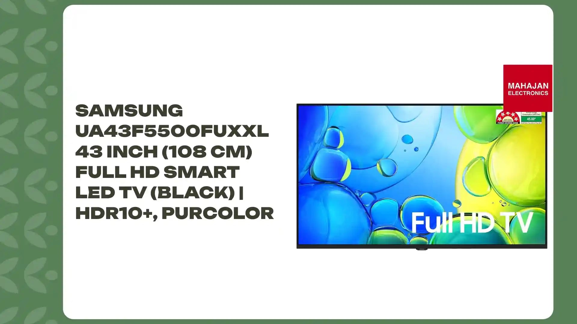 Samsung UA43F5500FUXXL 43 Inch (108 cm) Full HD Smart LED TV (Black) | HDR10+, PurColor by@Outfy