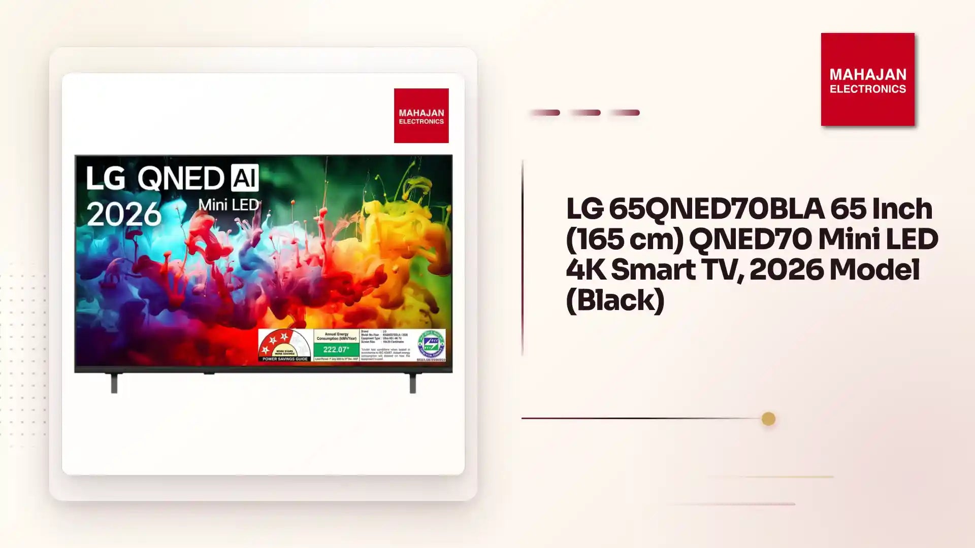 LG 65QNED70BLA 65 Inch (165 cm) QNED70 Mini LED 4K Smart TV, 2026 Model (Black) by@Outfy