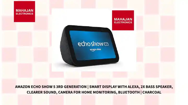 Amazon Echo Show 5 3rd Generation | Smart display with Alexa, 2x bass speaker, clearer sound, camera for home monitoring, bluetooth | Charcoal by@Outfy