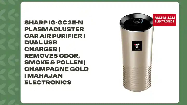 Sharp IG-GC2E-N Plasmacluster Car Air Purifier | Dual USB Charger | Removes Odor, Smoke &amp; Pollen | Champagne Gold | Mahajan Electronics by@Outfy