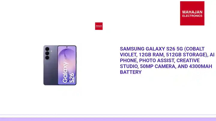 Samsung Galaxy S26 5G (Cobalt Violet, 12GB RAM, 512GB Storage), AI Phone, Photo Assist, Creative Studio, 50MP Camera, and 4300mAh Battery by@Outfy