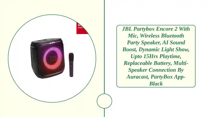 JBL Partybox Encore 2 with Mic, Wireless Bluetooth Party Speaker, AI Sound Boost, Dynamic Light Show, Upto 15Hrs Playtime, Replaceable Battery, Multi-Speaker Connection by Auracast, PartyBox App-Black by@Outfy