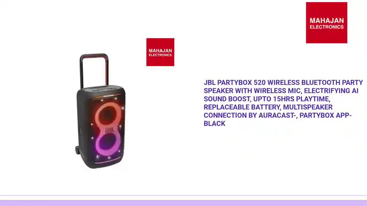 JBL Partybox 520 Wireless Bluetooth Party Speaker with Wireless Mic, Electrifying AI Sound Boost, Upto 15Hrs Playtime, Replaceable Battery, Multispeaker Connection by Auracast-, PartyBox App-Black by@Outfy