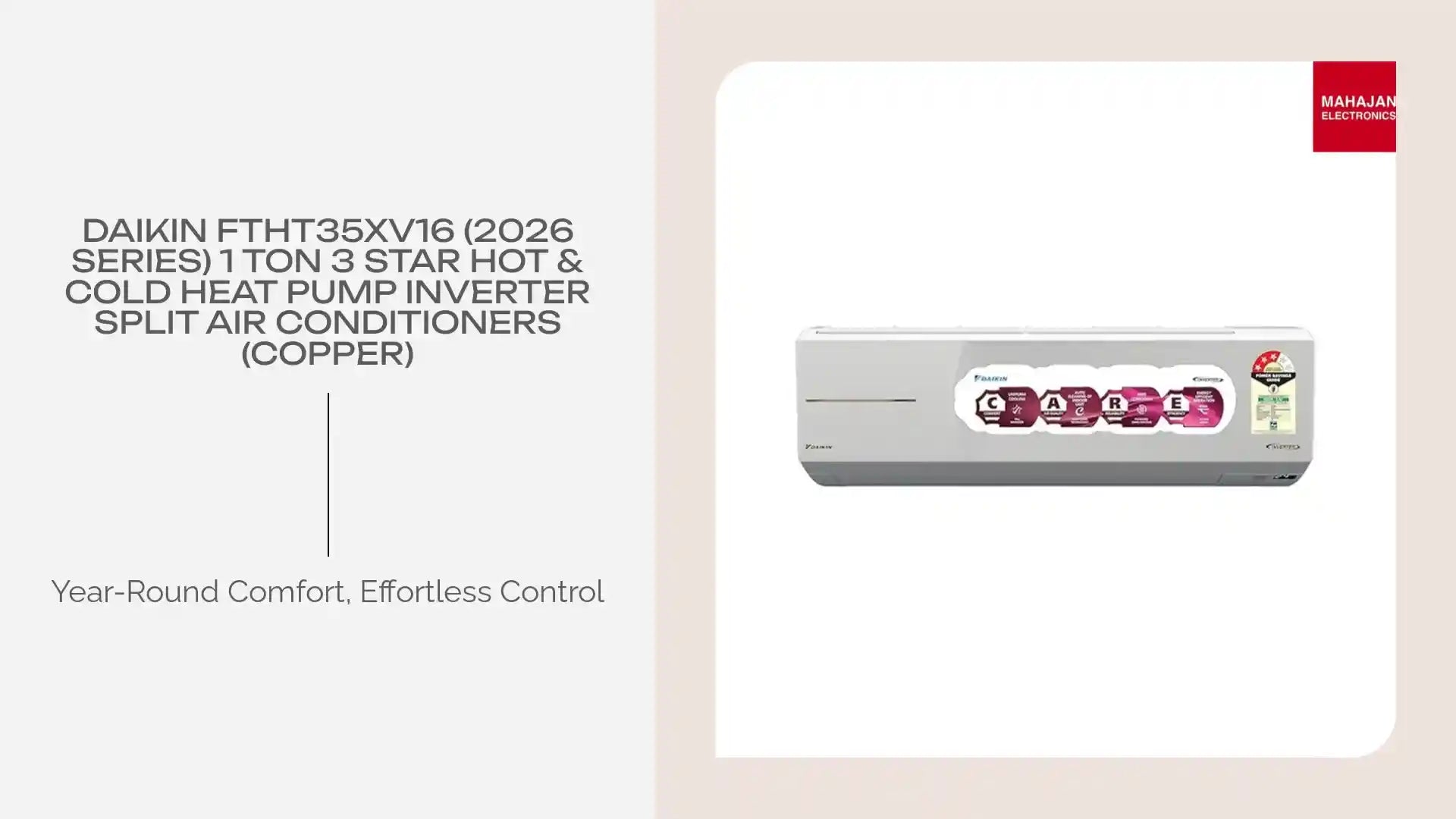 Daikin FTHT35XV16 (2026 Series) 1 Ton 3 Star Hot &amp; Cold Heat Pump Inverter Split Air Conditioners (Copper) by@Outfy